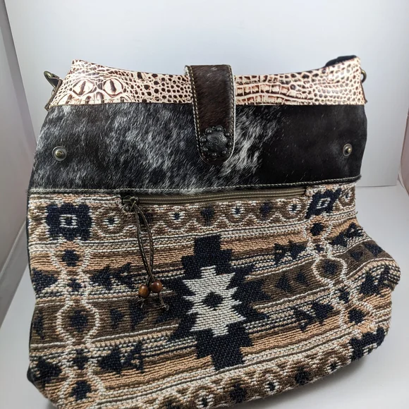 Myra Bag Brown & Black Aztec Crossbody with Cream Accents - Picture 1 of 16